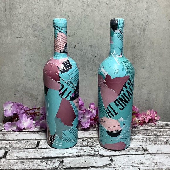 🌺 2PC DECOR BOTTLE DESIGN HOME DECORATION TEAL HOME COLLAGE ART DISPLAY SET - Picture 5 of 8